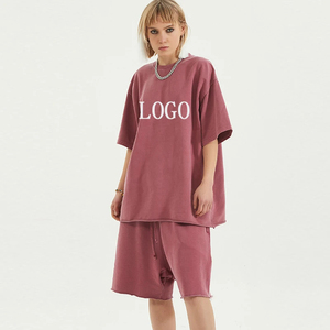 Ensemble T-shirt et short d'été pour homme, 100 % coton éponge, imprimé par transfert thermique, logo personnalisé sur le devant, style décontracté - Product Image 4