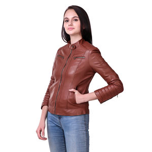 Veste en cuir pour femme printemps-automne, coupe slim, style streetwear, manteau en cuir kaki, veste de motard avec ceinture, vêtements d'extérieur pour femme - Product Image 6