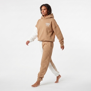 Conjunto Deportivo Personalizado para Mujer, 100% Algodón Felpa, Diseño en Contraste, Corte Holgado, Sudadera con Capucha, Manga Larga, Hombros Caídos, Puños Acanalados, Pantalones Jogger con Cordón - Product Image 3