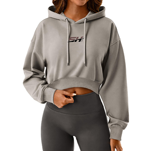 Sudadera con capucha corta de punto para mujer, suave, transpirable, ecológica, estilo casual urbano con hombros caídos - Product Image 5