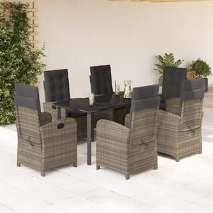 Juego de Comedor para Jardín con Mesa Negra, Sillas Grises y Cojines Gris Oscuro - Product Image 1