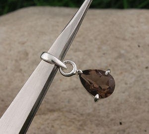 Pendentif en quartz fumé naturel, argent sterling 925, pierre précieuse brune artisanale, plaqué platine vintage, bijoux fins unisexes - Product Image 5