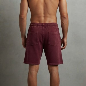 Pantalones Cortos Bermuda de Algodón Borgoña para Hombre con Cordón Ajustable y Bolsillos Laterales, Ajuste Casual, Cintura Media, Tejido de Punto - Product Image 2