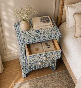 Handmade Solid Wood Blue Bone Inlay 2-<b>Drawer</b> <b>Side</b> Table & Nightstand-Storage Space Saving Entryway Bedroom Living Room Furniture - Product Image 5
