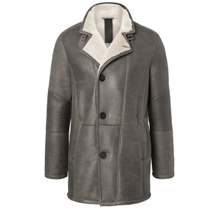 <b>Men</b> Genuine Leather <b>Shearling</b> Collar Breathable Polyester Wadding Filled Winter <b>Coat</b> Sheepskin Style High Street OEM Custom - Product Image 1