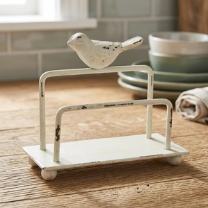 <b>Rustic</b> White Metal business card holder With Bird Sculpture Single Tier Storage Holder Handmade Design - Product Image 3
