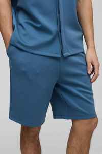 Shorts Bermuda Homme Bleu Uni à Taille Élastique Séchage Rapide Tricoté Décontracté Mi-Hauteur Doux Performance - Product Image 6
