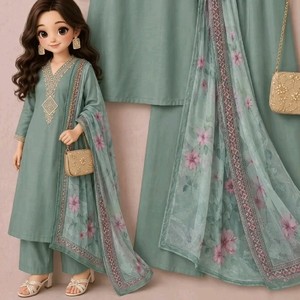 Ensemble Salwar Traditionnel Ethnique Brodé en Coton et Mousseline pour Femme avec Châle Floral – Respirant, Idéal pour le Quotidien Printemps-Été (Inde) - Product Image 2