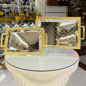Nouveauté : Plateau en aluminium à motif de feuilles avec finition dorée, plateau décoratif pour servir des desserts - Product Image 5