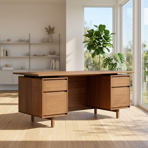 Escritorio Ejecutivo Moderno de Madera con Paneles Frontales Geométricos - Product Image 3