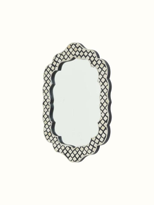 Handmade Eco-Friendly Lightweight Pine MDF Bone Inlay Decorative Wall <b>Mirror</b> Black <b>White</b> Scalloped Frame Design Modern Home - Product Image 1