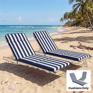Set di 2 Cuscini per Chaise Longue da Esterno Blu Scuro e Bianchi in Schiuma ad Alta Densità con 6 Lacci per Patio e Bordo Piscina - Product Image 2