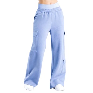 Women's High Waist Cargo Pants Solid Green Loose Fit Elastic Waist Full Length Casual Autumn Wear Fleece Material - Product Image 3