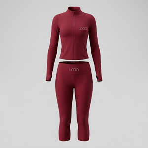 Custom Logo Women's 2 Piece <b>Set</b> Full Zip Long Sleeve Jacket with Pockets Holes High Waist Leggings OEM Tracksuit - Product Image 3