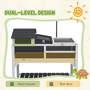 "Reptile & Amphibian Supplies Tortoise House W/ Adjustable <b>Lamp</b> Holder Storage <b>Shelf</b> Removable Main House Openable Lid Gray" - Product Image 4