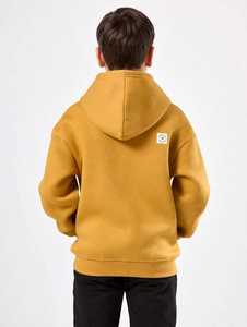 Winter <b>Kids</b> Unisex Hooded Sweatshirt and Jogger Pants <b>Tracksuit</b> Set Yellow Top <b>Black</b> Side Stripe Pants Fleece Loose Fit - Product Image 5