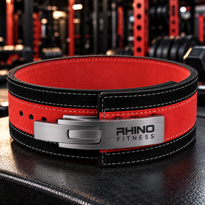 Ceinture de musculation en cuir rouge Rhino Fitness, protection de base, soutien lombaire réglable pour adultes - Product Image 4