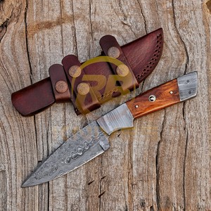 Cuchillo de caza profesional hecho a mano con hoja de acero de Damasco y mango de madera |   Cuchillo de Supervivencia para Camping y Bushcraft con Hoja Fija Afilada, Disponible para OEM - Product Image 5