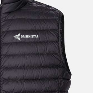 Men's Black Stand Collar Puffer Vest Zipper Closure Solid Color Windproof Casual Winter Outerwear 100% Polyester Hand Embroidery - Product Image 5