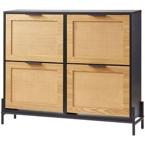 Mobiletto Salvaspazio per Ingresso Stretto con 4 Cassetti Ribaltabili, Scarpiera in Rattan con Gambe Sottili in Metallo e Ripiani per Scarpe - Product Image 2