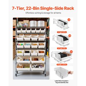 Sistema di Organizzazione a 22 Scomparti, Scaffalatura in Acciaio a 7 Ripiani con Ruote, Organizzatore Mobile per Attrezzi da Garage - Product Image 2