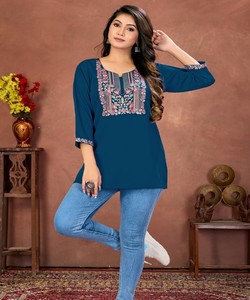 MODERN RINKAL COTTON EMBROIDERY WORK ONLY <b>TOP</b> DAILY WEAR WHOLESALE PRICE ETHNIC GARMENT - Product Image 1