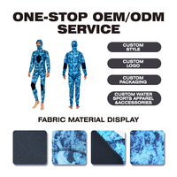 Combinaison de plongée tactique bleue camouflage 3 mm pour la pêche sous-marine, à capuche, deux pièces, en néoprène à cellules ouvertes, avec durabilité renforcée des articulations