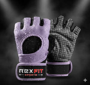 Rexfit Silk <b>Half</b> Finger Gym Gloves Purple Mesh Breathable Non <b>Slip</b> Adjustable Wrist Strap for Weight Lifting Unisex - Product Image 3