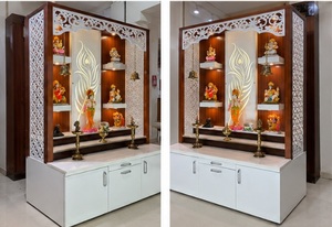 Designer Peacock Feather Cutting Temple Home Customized Buy Modern Wooden Pooja <b>Mandirs</b> At Factory Prices Teak Wood Pooja Ghar - Product Image 3