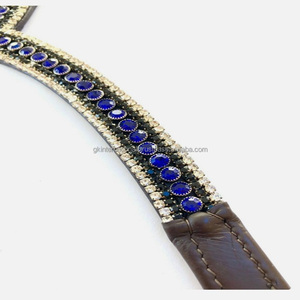 Diadema para Caballo de Cuero Genuino con Cristales Transparentes Azules y Blancos en Forma de V, Calidad de Exportación, en Todos los Tamaños y Colores - Product Image 3