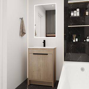 Freestanding White Ceramic <b>Bathroom</b> <b>Vanity</b> with 2 Soft Close Cabinet Doors W1286S (KD PACKING) BVB02424PLO G BL9060B) - Product Image 5