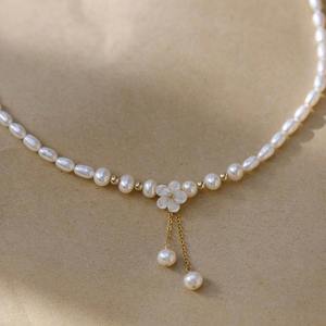 Luxurious Lightweight Freshwater Pearl <b>Necklace</b> Sweet Cherry Blossom Tassel with Collarbone Chain Fine Choker for <b>Mother</b> - Product Image 4