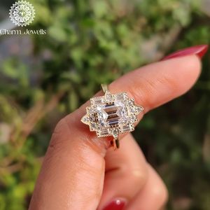 Charm Jewells Cushion Cut Moissanite IGI Certified Engagement <b>Ring</b> 18K Gold Filled Prong Setting Women's Classic Wedding Band 3 - Product Image 6