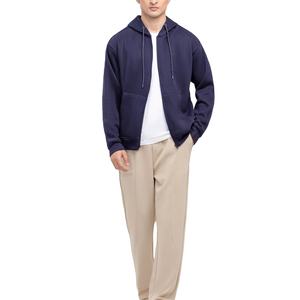 Sudadera informal de lana con capucha de manga larga para hombre, sudaderas con capucha, 100% de algodón, Color sólido, ajuste Regular, cremallera completa con logotipo personalizado - Product Image 1