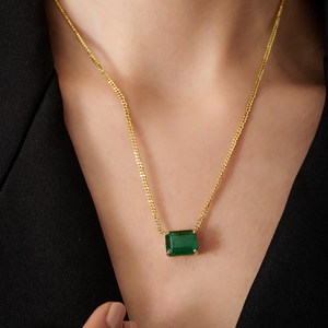 Collier Pendentif à Pierre Unique en Or Jaune K14, Design Minimaliste et Élégant, Chaîne à Maillons Curb avec Émeraude 100% Authentique, Bijoux Empilables - Product Image 2