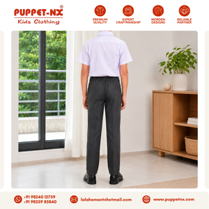 Pantalon d'uniforme scolaire pour garçons, prix d'usine, gris anthracite, fin, ample, en coton doux et respirant - Product Image 5