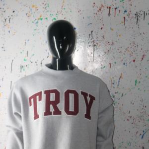 TROY HEATHER GREY Mock Neck Sweatshirt 100% <b>BROWN</b> Applique Embroidery wide neck Sweatshirt URBAN PRODUCTIONS - Product Image 4