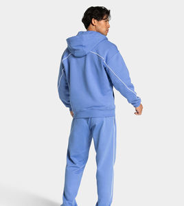 Sweat à capuche zippé bleu pour homme, coupe classique, en polaire tricotée, couleur unie, respirant, pour l'automne, nouveau design tendance - Product Image 3