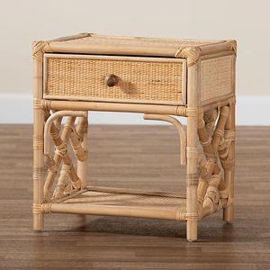 Rattan Nightstand With One Drawer Natural Wood Storage Bedroom Furniture Coastal Modern Design - Product Image 6