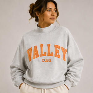 เสื้อสเวตเตอร์คอเต่าสีดำสำหรับผู้หญิง พิมพ์ลายตัวอักษร Valley Cubs ทรงโอเวอร์ไซส์ ผ้าฝ้ายถัก สวมใส่สบายๆ ในฤดูใบไม้ร่วง - Product Image 3