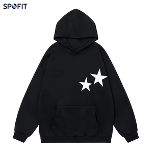 Sudadera con Capucha Oversize de Felpa para Otoño, 100% Algodón, Estampado Gráfico de Estrella de Cinco Puntas Negra, Logotipo Personalizado de Fábrica, Ropa Casual Urbana - Product Image 1