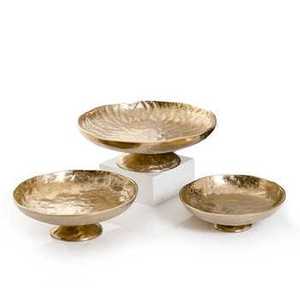 Antique Gold Finish Metal Pedestal Fruit Bowl Leaf Edge Decorative Serving Tray Centerpiece Stand Dining Table Decor - Product Image 5