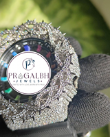 Pragalbh Jewels Luxus-Diamantuhr mit Dornen-Lünette, Moissanit, Edelstahl, Hip-Hop-Armbanduhr für Herren und Damen