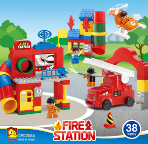 OXFORD Plastic Toddler <b>Fire</b> Station Building Blocks Set 125 Pieces for Kids Age 2-4 Years Adventure Play Made in Korea - Product Image 2
