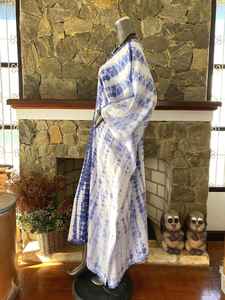 Vestido Kaftán de Rayón con Estampado Shibori Indigo, Talla Grande, Corte Holgado, Estilo Bohemio, Maxi, para Playa - Product Image 3