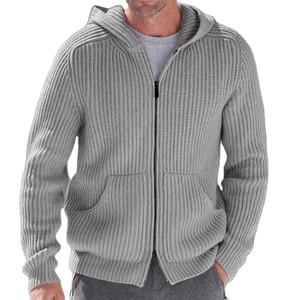 Pull-over décontracté sportif pour homme, grande taille, tricoté, à capuche, avec fermeture éclair, cardigan en maille - Product Image 1