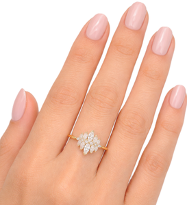 Fine <b>Ring</b> IGI Certified Minimalist Marquise Round Lab Diamond 14K 18K Solid Gold Floral Design <b>Statement</b> <b>Ring</b> Wedding Band <b>Ring</b> - Product Image 5