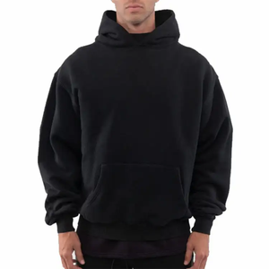 Sweat-shirt à capuche noir surdimensionné pour homme, manches régulières, en molleton de coton, décontracté, avec poches, idéal pour l'automne - Product Image 1