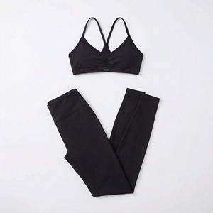 Black Sports Bra & Leggings Set | Criss Cross <b>Back</b> Yoga Activewear | High Waist Squat Proof Fitness Set| Custom OEM Manufacturer - Product Image 1