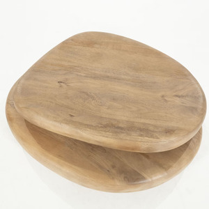 Table basse de salon moderne en bois de manguier massif, forme organique, rotation à 360 degrés, fabrication artisanale, finition naturelle et brune - Product Image 5